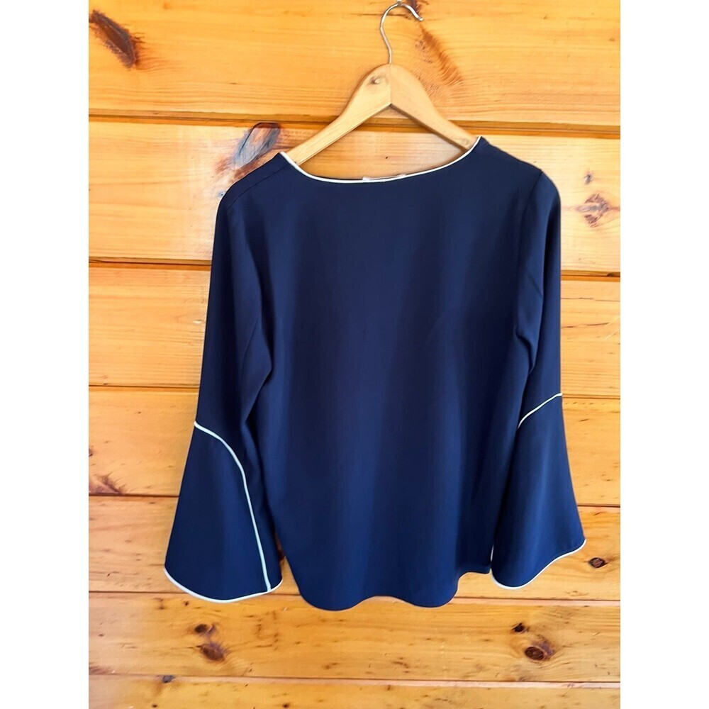 Calvin Klein Fairy Flowy Womens V-Neck Small Dark Blue Sleek Bell Sleeves - Picture 4 of 4